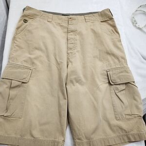 TIMBERLAND Men's Cargo Shorts W34 Large Beige Cotton 12" Inseam Adjustable Waist